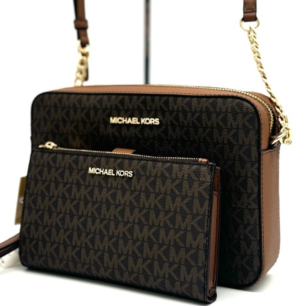 Michael Kors Large EW Crossbody Bag & Large Double Zip Wallet Brown